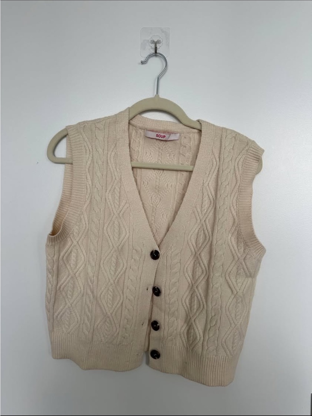 Cream Cable Knit V-Neck Sweater Vest